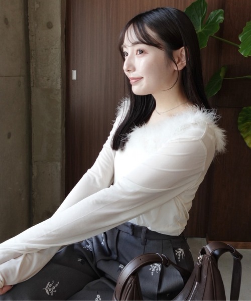 etre loin（エトルワン） ブラウス シャツ Fur trimmed sheer top 