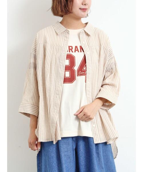 Samansa Mos2（サマンサモスモス） ブラウス シャツ ストライプ柄七分