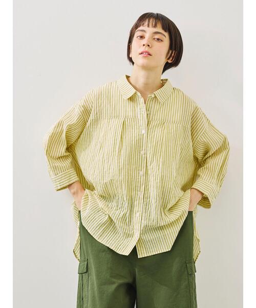 Samansa Mos2（サマンサモスモス） ブラウス シャツ ストライプ柄七分