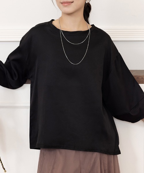 黒、白　ラウンドコットンカットソー レディース カットソー Tシャツ 綿 コットン 100% 半袖 長袖 丸首 V