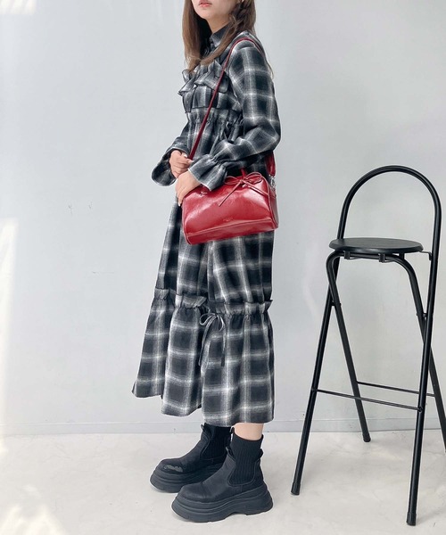 【特注】as know as チェック柄 フリルワンピース スカート別売り AS KNOW AS（アズノゥアズ） ワンピースフリルとリボン前開き
