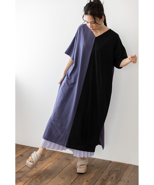 「OSMOSIS」 半袖ワンピース ONE SIZE ブルーグレー レディース_画像2