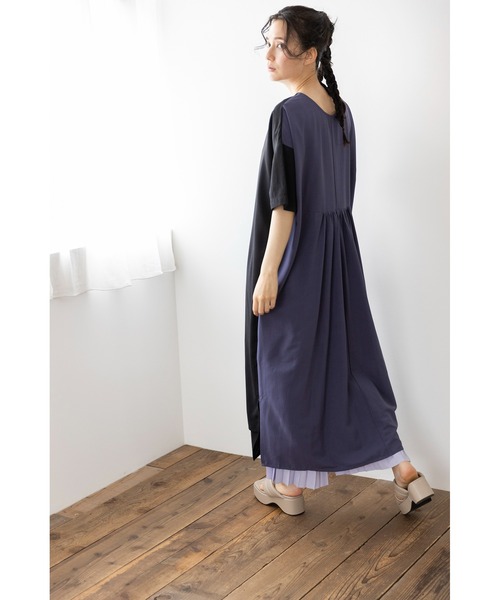 「OSMOSIS」 半袖ワンピース ONE SIZE ブルーグレー レディース_画像4