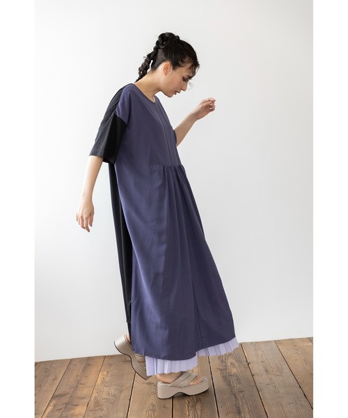 「OSMOSIS」 半袖ワンピース ONE SIZE ブルーグレー レディース_画像8