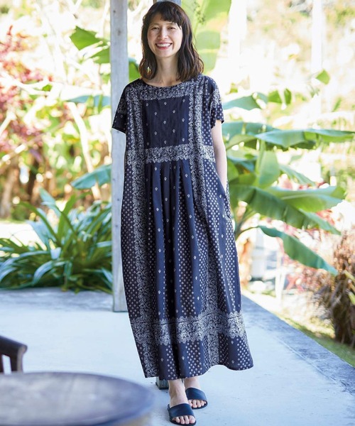 「Sunny clouds」 半袖ワンピース MEDIUM グリーン レディース_画像2