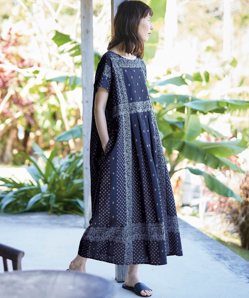 「Sunny clouds」 半袖ワンピース MEDIUM グリーン レディース_画像4