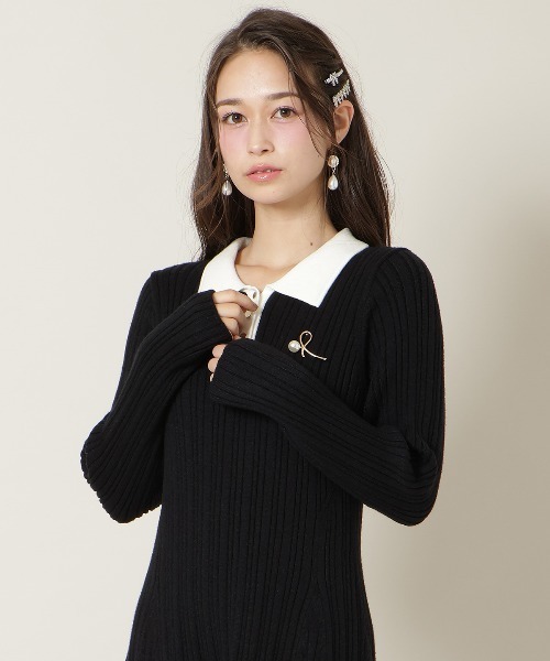 【12月25日に出品を停止】ウィルセレクション　ポロカラーフレアニットワンピース 12月25日に出品を停止】ウィルセレクション ポロカラーフレアニット