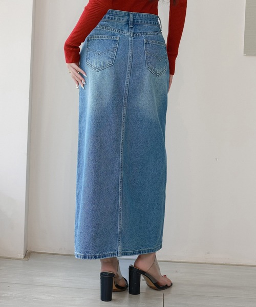 DAY CLOSET デニムスカート 「縦ラインで脚長効果/ピーチスキン加工