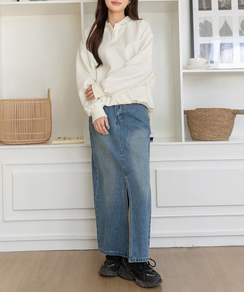 DAY CLOSET デニムスカート 「縦ラインで脚長効果/ピーチスキン加工