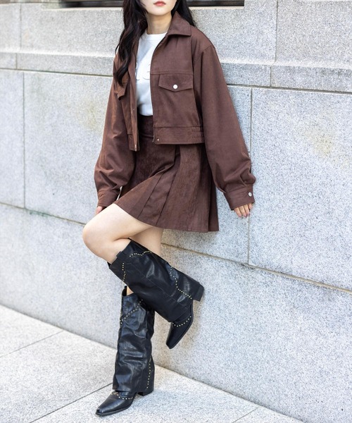 clear スカート フェイクスエードボックスプリーツミニスカート「大人