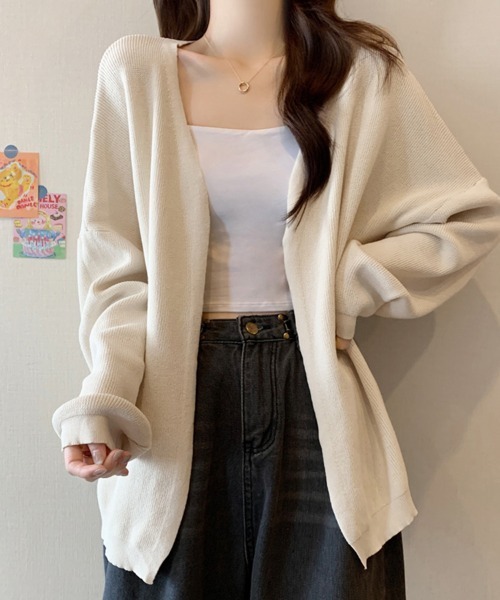 カーディガン オープンフロントニットカーディガン レディース