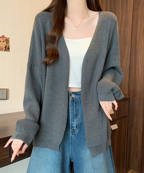 カーディガン オープンフロントニットカーディガン レディース