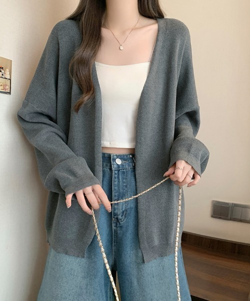 カーディガン オープンフロントニットカーディガン レディース