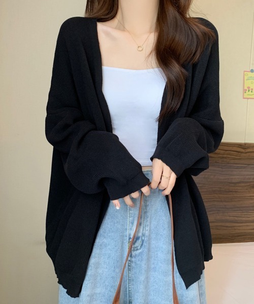 カーディガン オープンフロントニットカーディガン レディース