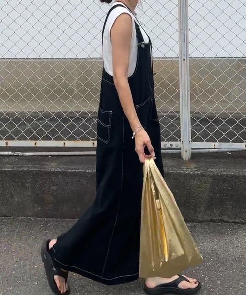 「ISOOK」 サロペットスカート FREE カーキ レディース_画像3