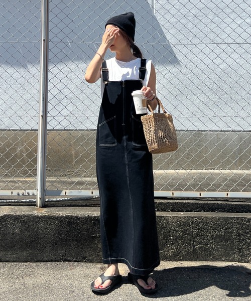 「ISOOK」 サロペットスカート FREE カーキ レディース_画像6