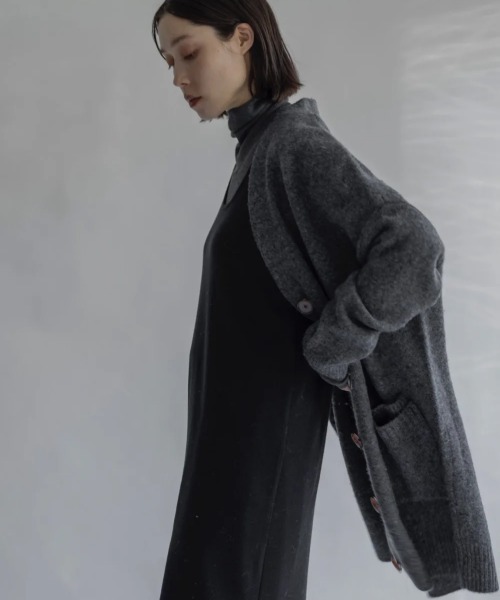カーディガン ANTHOM/アントム /wool 100% クリアボタンロングカーディガン/A30540 レディースの画像