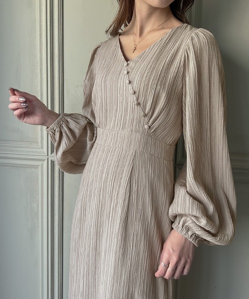 「JUNOAH」 長袖ワンピース X-LARGE グレイッシュベージュ レディース_画像3