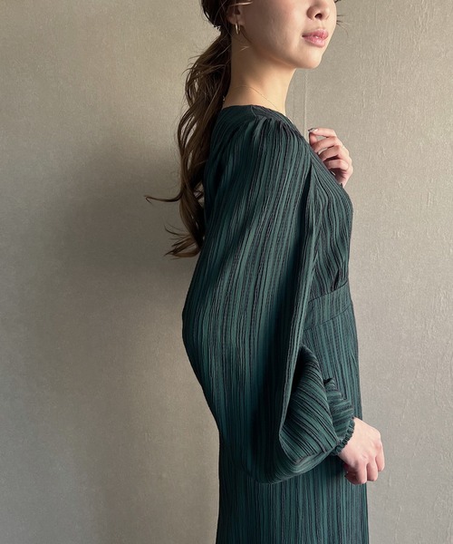 「JUNOAH」 長袖ワンピース X-LARGE グレイッシュベージュ レディース_画像7