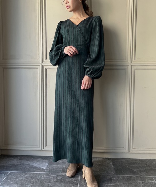 「JUNOAH」 長袖ワンピース X-LARGE グレイッシュベージュ レディース_画像8