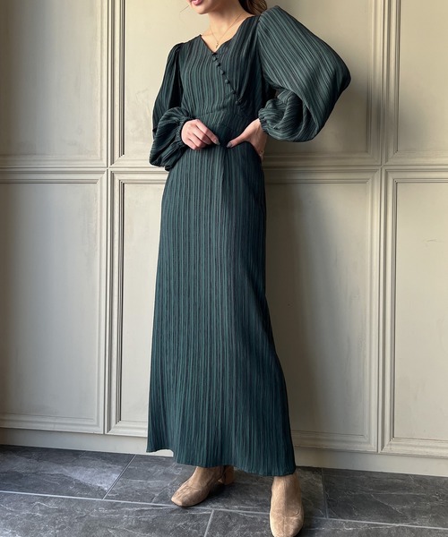 「JUNOAH」 長袖ワンピース X-LARGE グレイッシュベージュ レディース_画像9