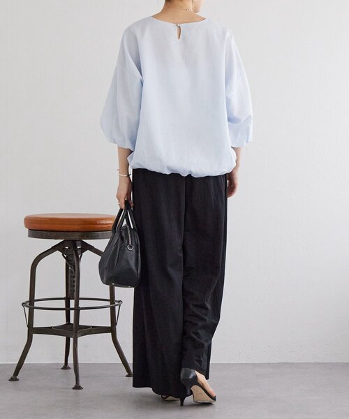 BEARDSLEY ビアズリー　バルーンブラウス　プルオーバー　ネイビー　美品 BEARDSLEY（ビアズリー） ブラウス シャツ 綿麻バルーンブラウス