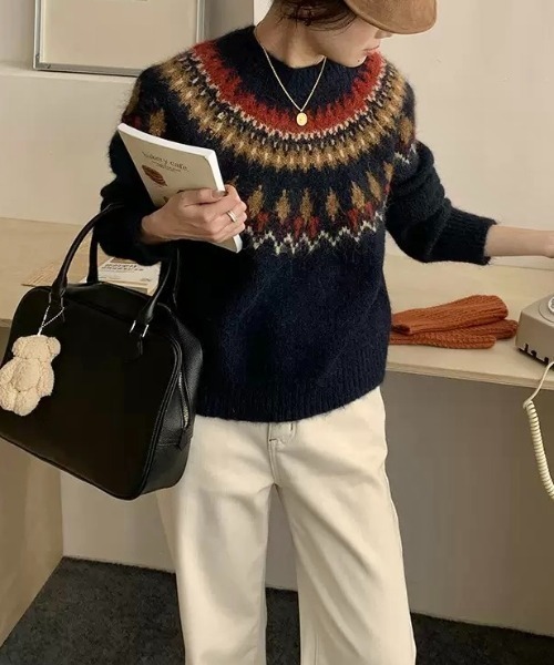 「LADY LIKE」 長袖ニット M ネイビー レディース_画像5