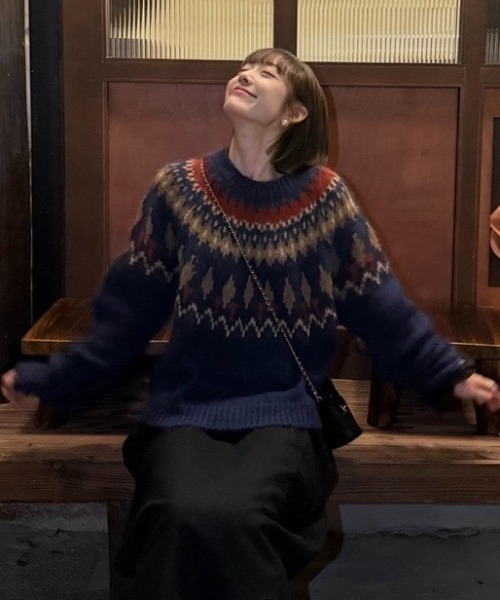 「LADY LIKE」 長袖ニット M ネイビー レディース_画像8