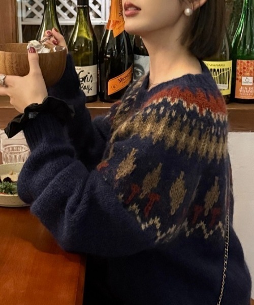 「LADY LIKE」 長袖ニット M ネイビー レディース_画像9