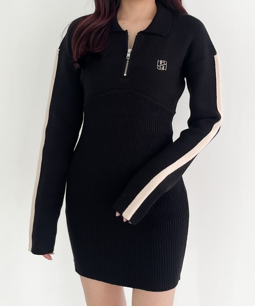 「Heather」 ニットワンピース FREE ネイビー×ホワイト レディース_画像2