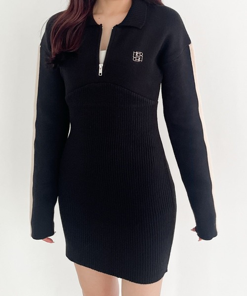 「Heather」 ニットワンピース FREE ネイビー×ホワイト レディース_画像3