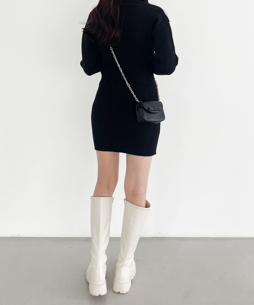 「Heather」 ニットワンピース FREE ネイビー×ホワイト レディース_画像6