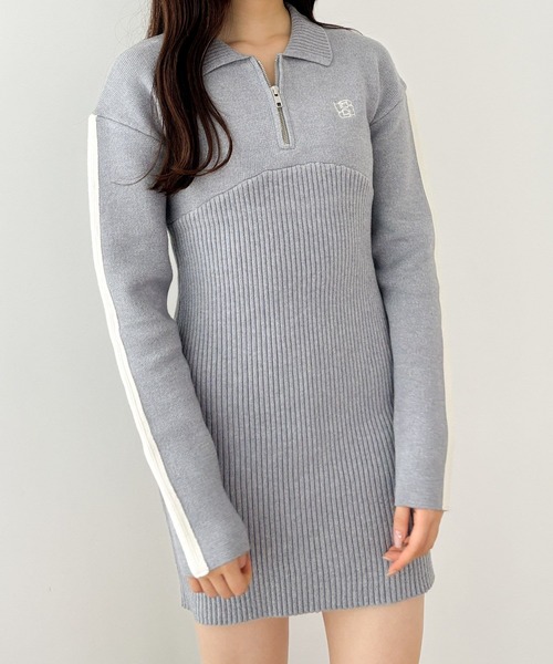 「Heather」 ニットワンピース FREE ネイビー×ホワイト レディース_画像7