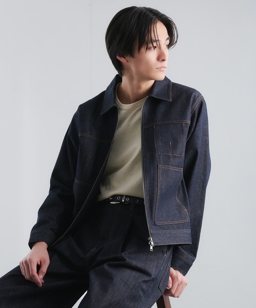 Adoon plain ブルゾン アウター RIGID DENIM DOUBLE-ZIP BLOUSON