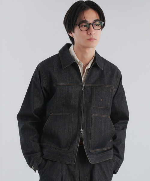 Adoon plain ブルゾン アウター RIGID DENIM DOUBLE-ZIP BLOUSON