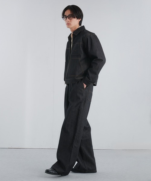 Adoon plain ブルゾン アウター RIGID DENIM DOUBLE-ZIP BLOUSON