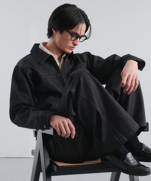 Adoon plain ブルゾン アウター RIGID DENIM DOUBLE-ZIP BLOUSON