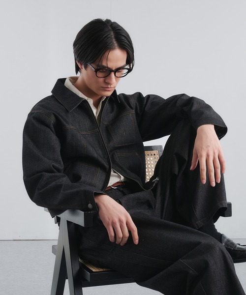 Adoon plain ブルゾン アウター RIGID DENIM DOUBLE-ZIP BLOUSON