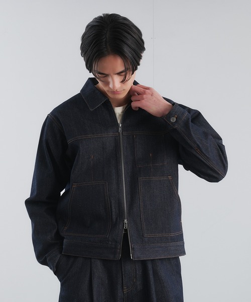 Adoon plain ブルゾン アウター RIGID DENIM DOUBLE-ZIP BLOUSON