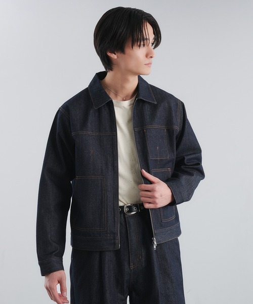 Adoon plain ブルゾン アウター RIGID DENIM DOUBLE-ZIP BLOUSON