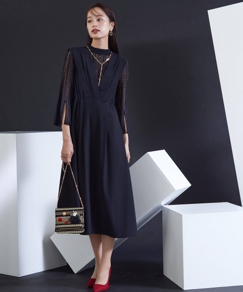 「Callarus」 長袖ワンピース L ネイビー レディース_画像3