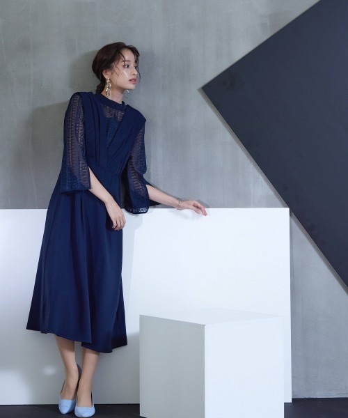 「Callarus」 長袖ワンピース L ネイビー レディース_画像4