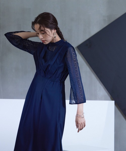 「Callarus」 長袖ワンピース L ネイビー レディース_画像7