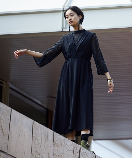 「Callarus」 長袖ワンピース L ネイビー レディース_画像8
