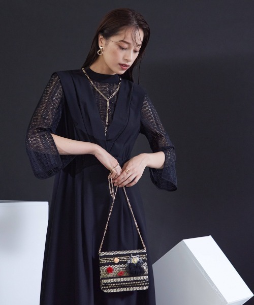 「Callarus」 長袖ワンピース L ネイビー レディース_画像9