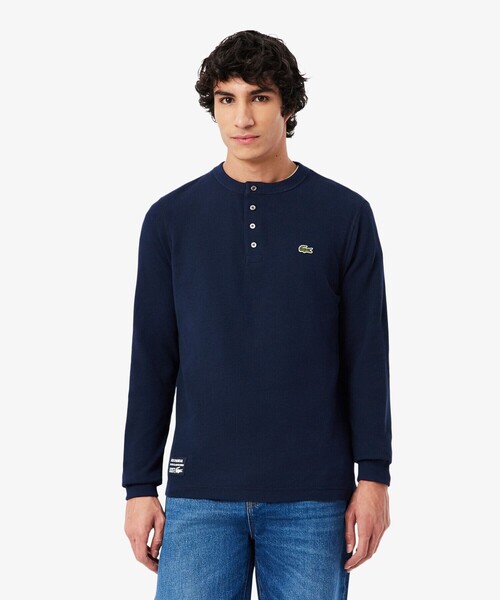 LACOSTE メンズ半袖Tシャツ、カットソー（襟首タイプ：ヘンリーネック