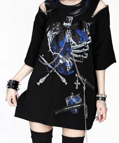 tシャツ A'GEM/9 × .kom 「AOSPACE/アオスペース」イチゴモチーフジップカット半袖Tシャツ レディース メンズの画像