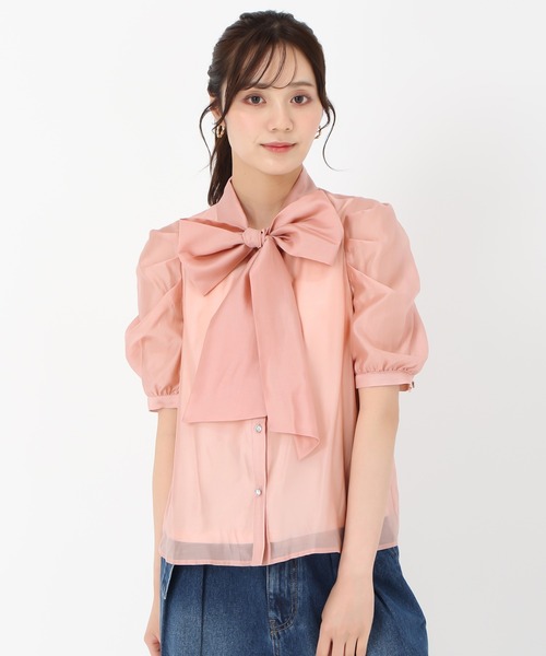 「31 Sons de mode」 半袖ブラウス フリ- ネイビー レディース_画像5
