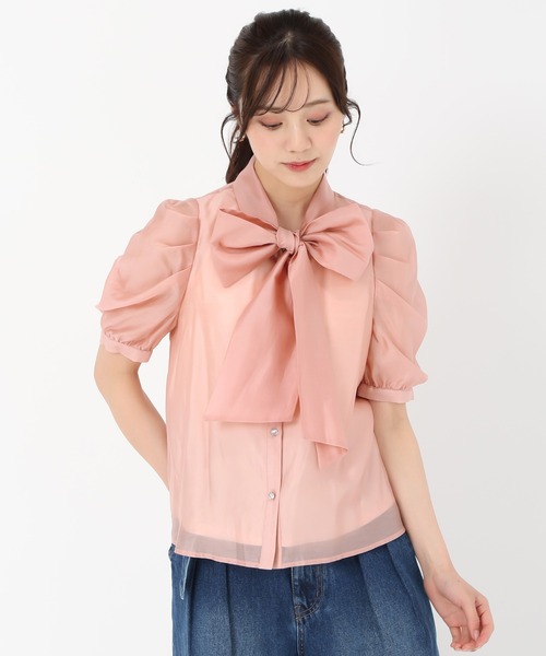 「31 Sons de mode」 半袖ブラウス フリ- ネイビー レディース_画像6