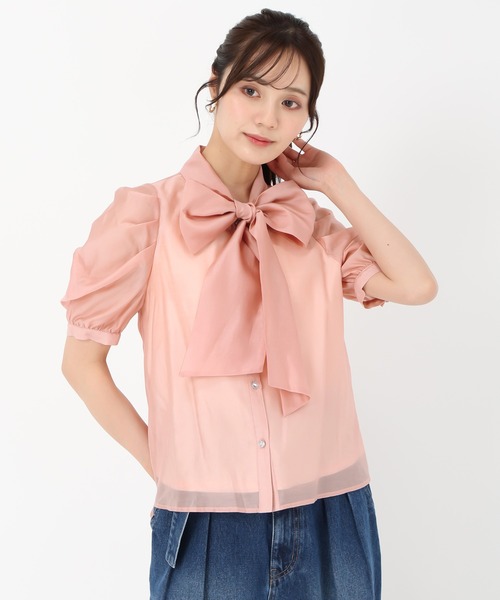 「31 Sons de mode」 半袖ブラウス フリ- ネイビー レディース_画像7